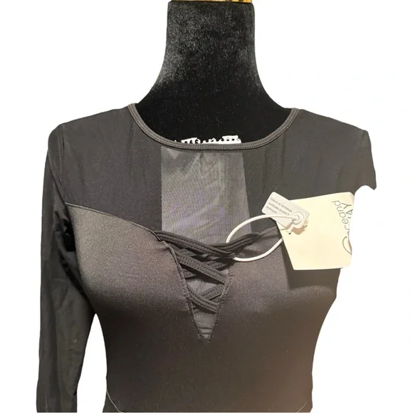 Dance & Sway Black Ballroom Dance Dress Size Large Full Skirt Sheer Long Sleeve - Picture 6 of 15